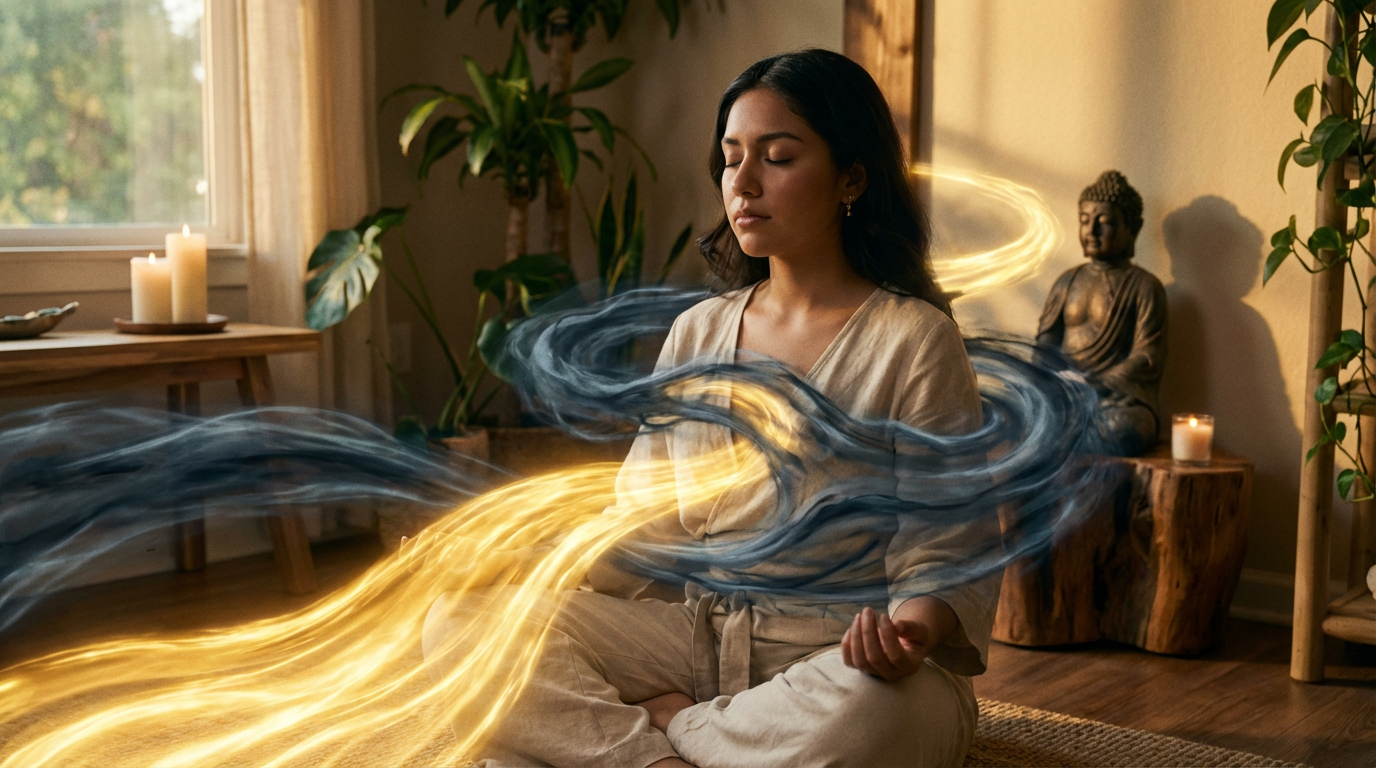 Firefly_Gemini Flash_mujer latina de 21 años en plano medio, en un espacio zen iluminado con luz dorada. f 957405